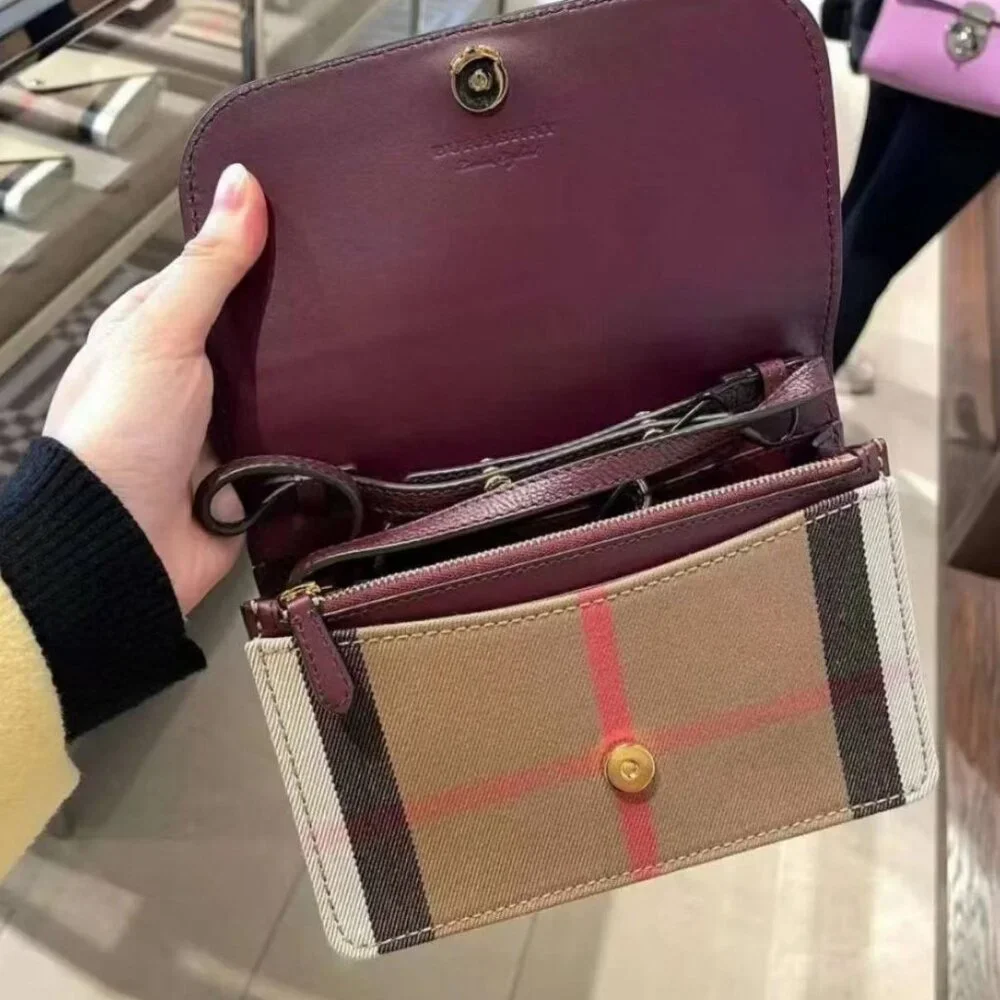 NWT BURBERRY Pebbled Leather/House Check Canvas Hampshire Crossbody Bag